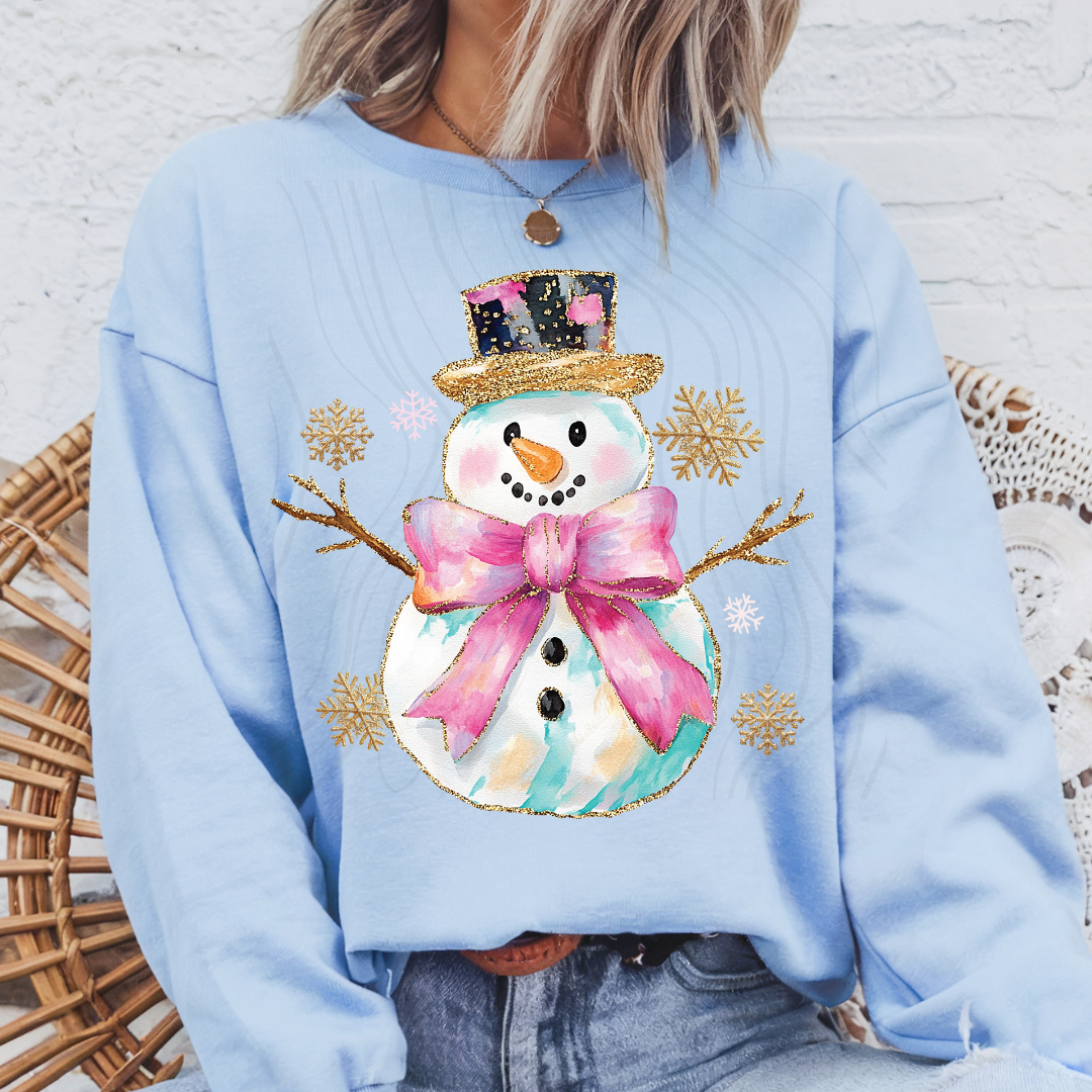 Bow Pink Snowman Transfer