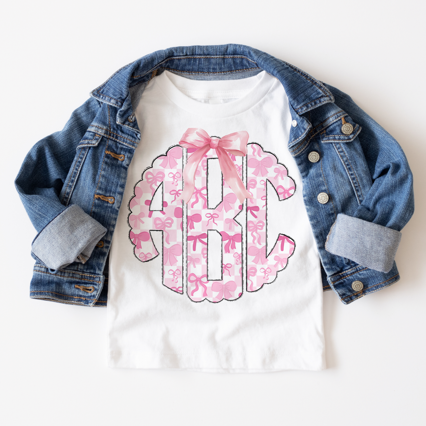 Pink Checkered Coquette Bow - Custom Monogram Transfer