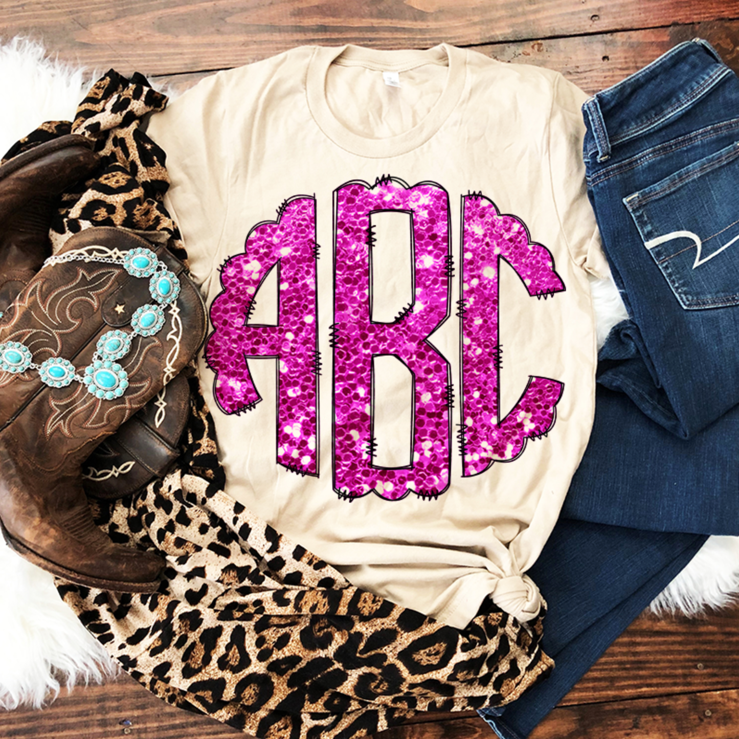 Bright Pink Glitter - Custom Monogram Transfer