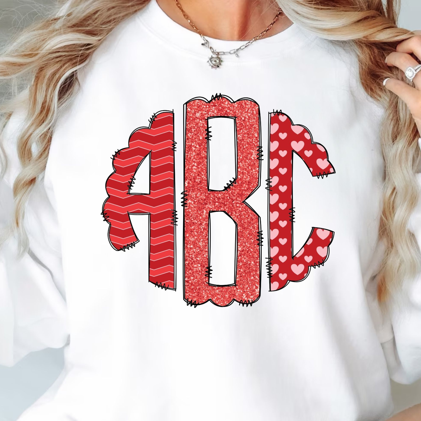 Chevron Glitter Heart - Custom Monogram Transfer