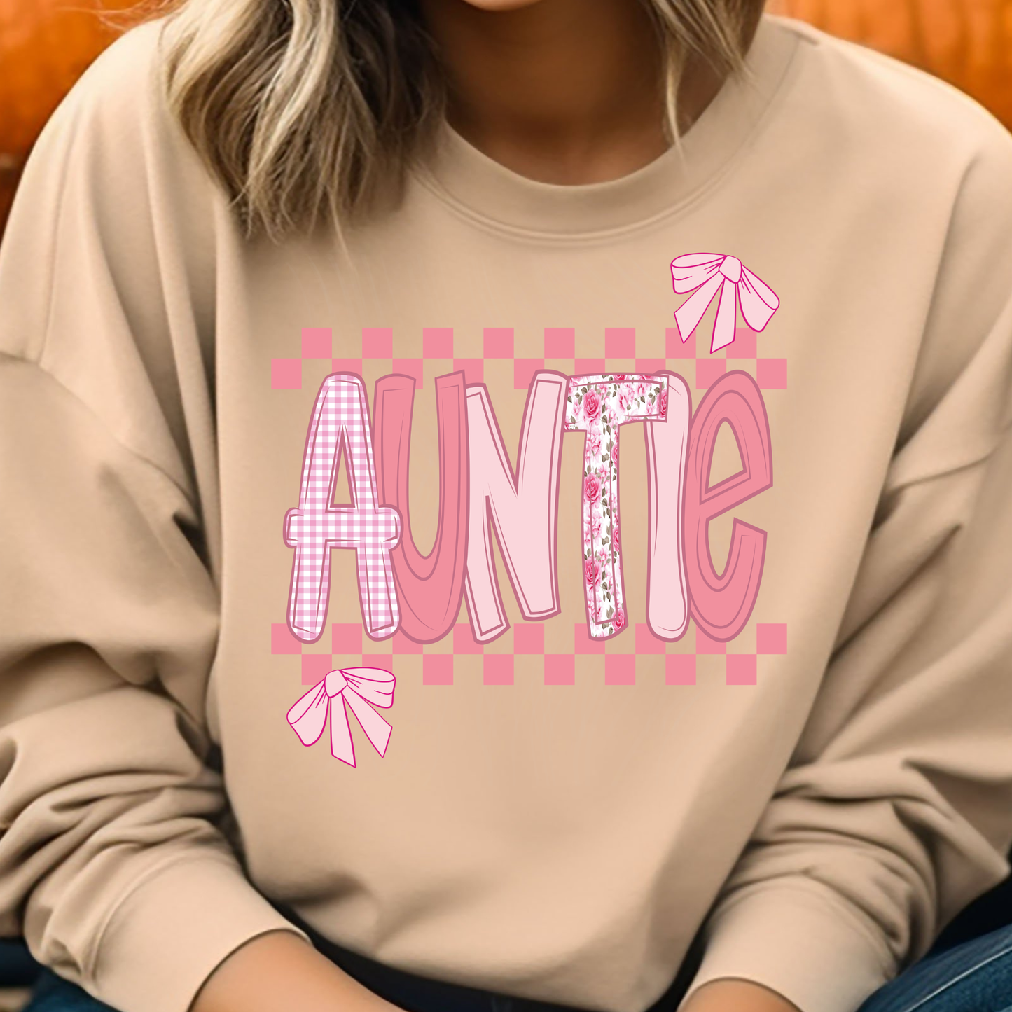 Checkered Pink Auntie Transfer