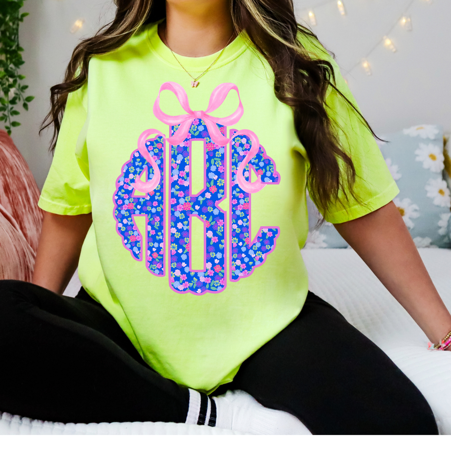 Neon Floral Preppy Coquette - Custom Monogram Transfer