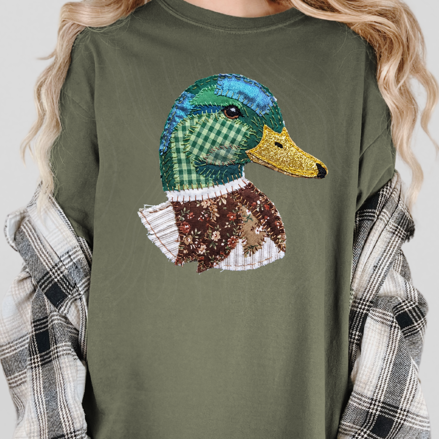 Faux Patchwork Mallard Duck Head Transfer