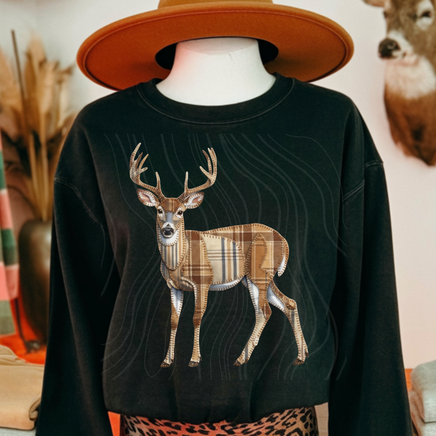 Faux Patchwork Standing Deer Transfer