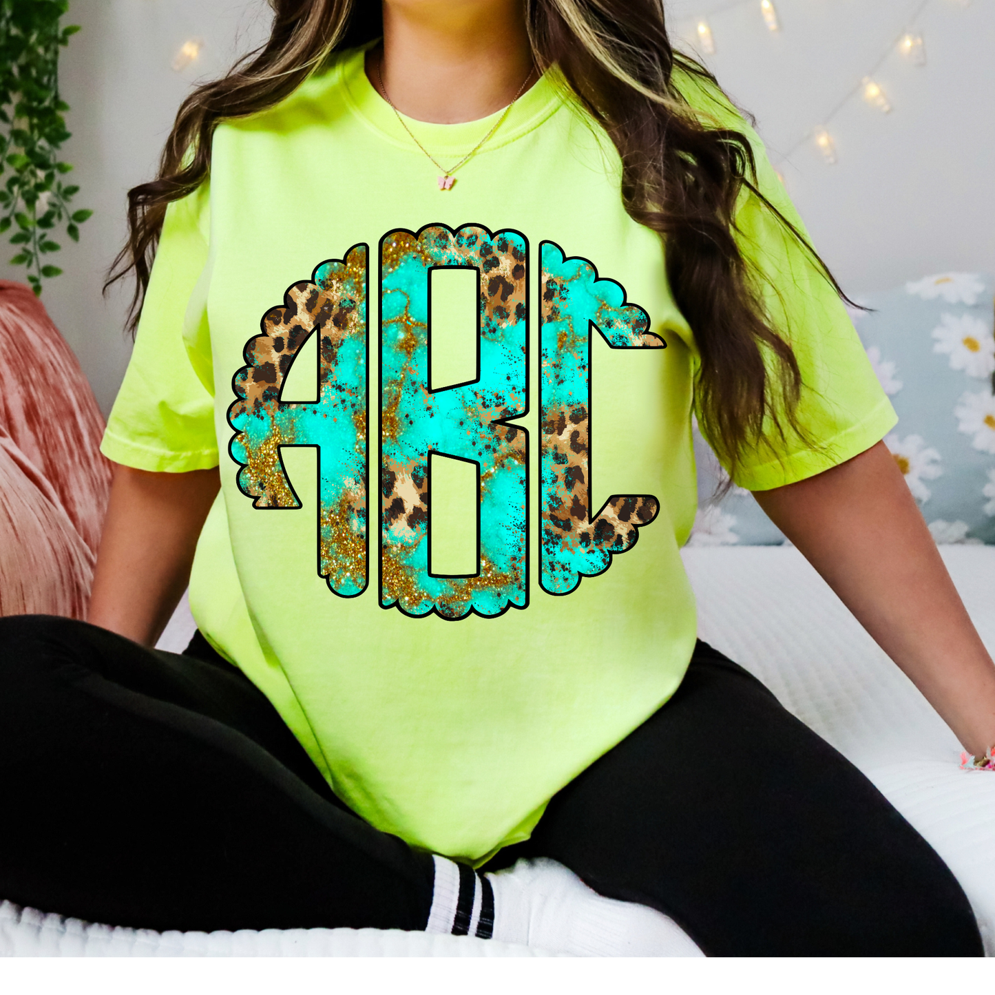 Turquoise Gold Marble - Custom Monogram Transfer
