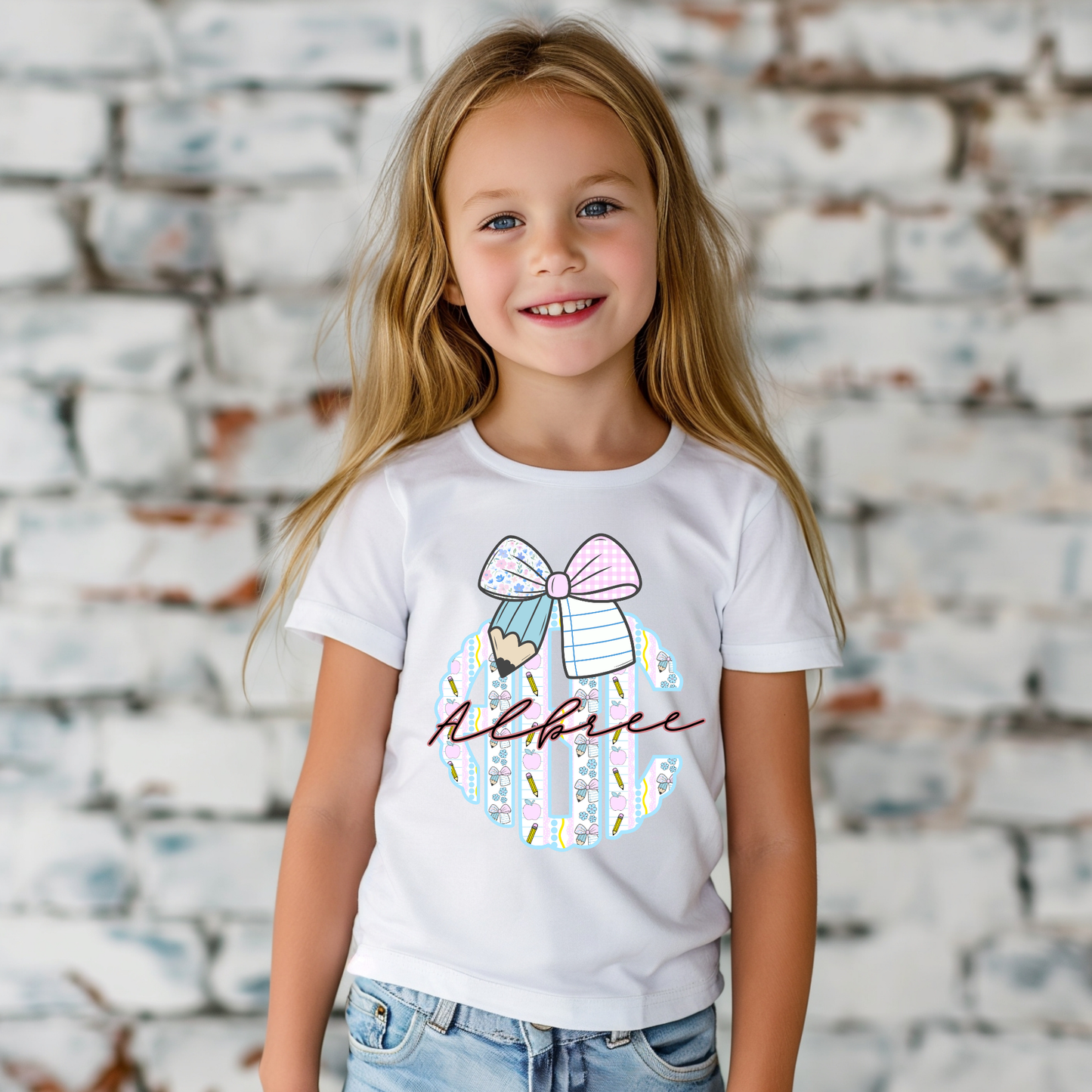 Pencil Bow Preppy Back to School - Custom Monogram Transfer