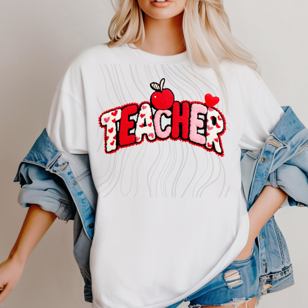 Valentine Day Teacher Faux Yarn Transfer