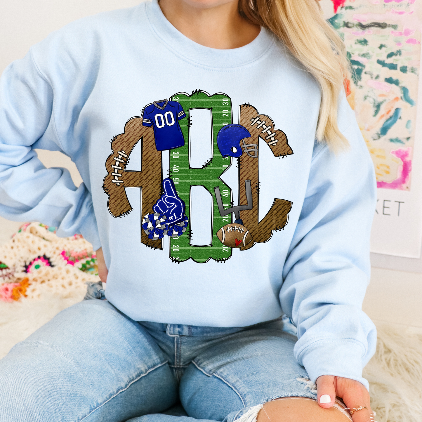 Blue Football - Custom Monogram Transfer