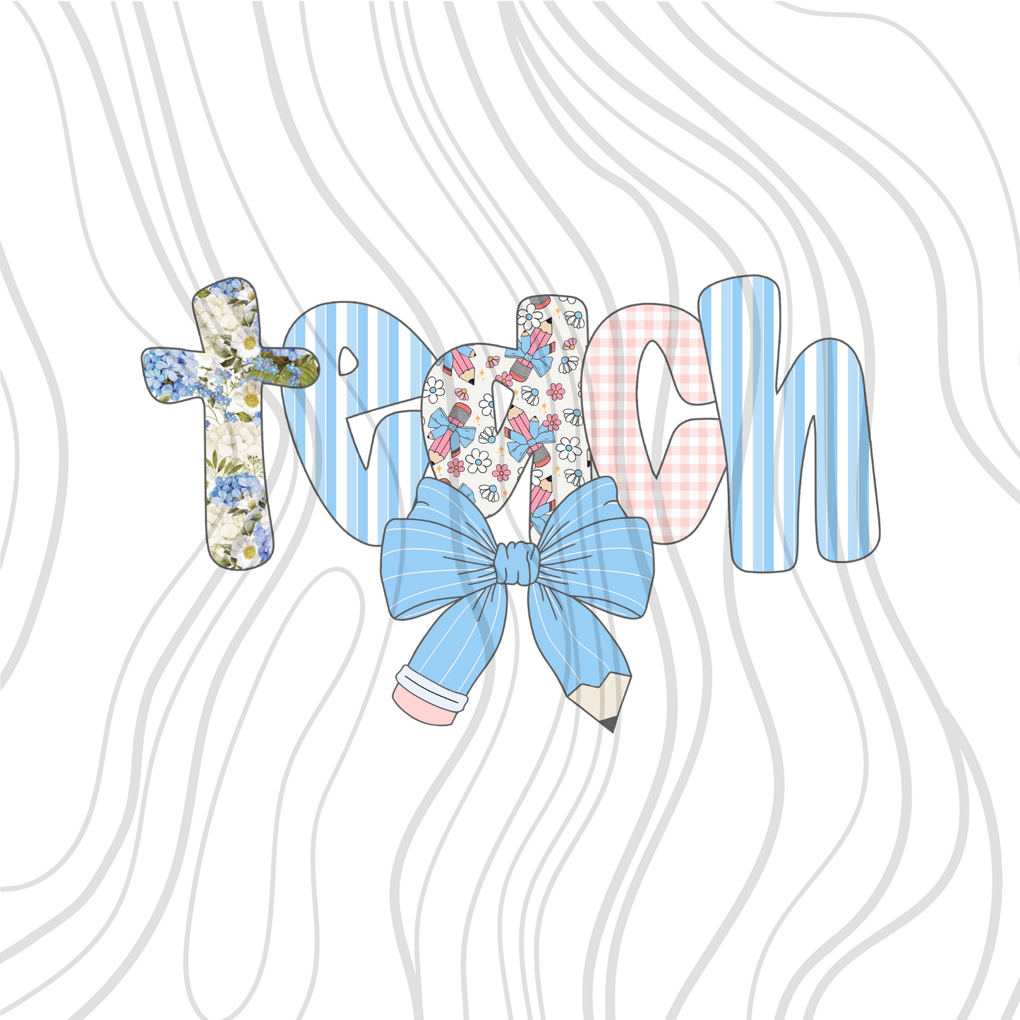 Blue Floral Teach Transfer