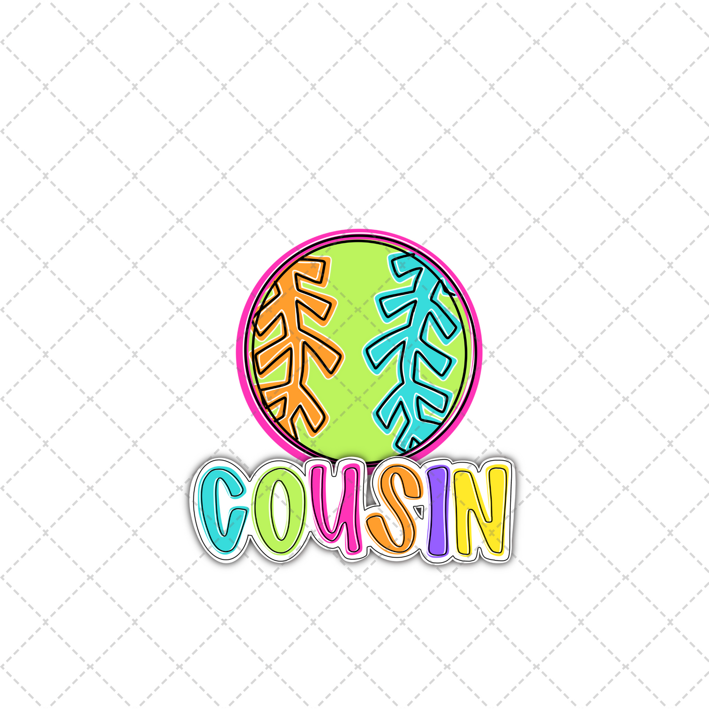 Bright Dotty Softball Cousin Transfer ** TWO PART* SOLD SEPARATELY**