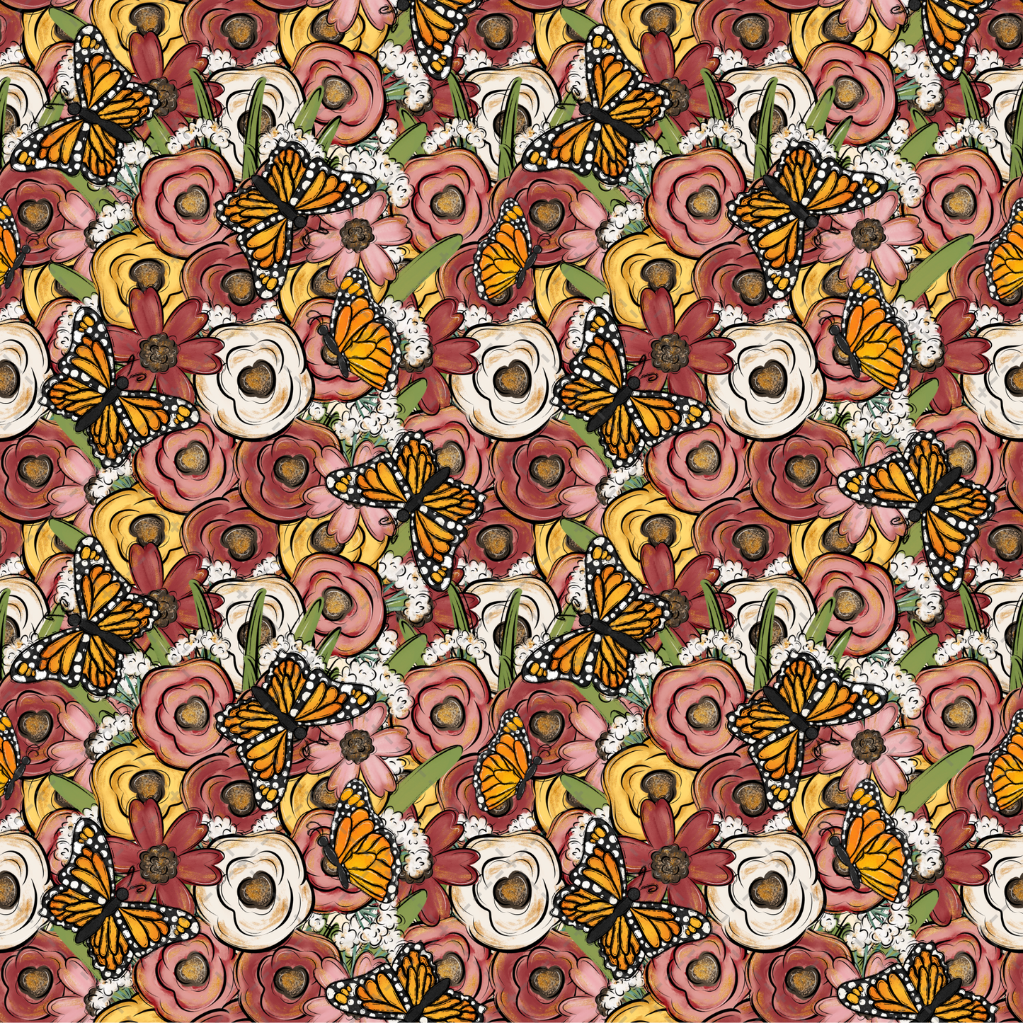 Flowers And Butterfly Seamless