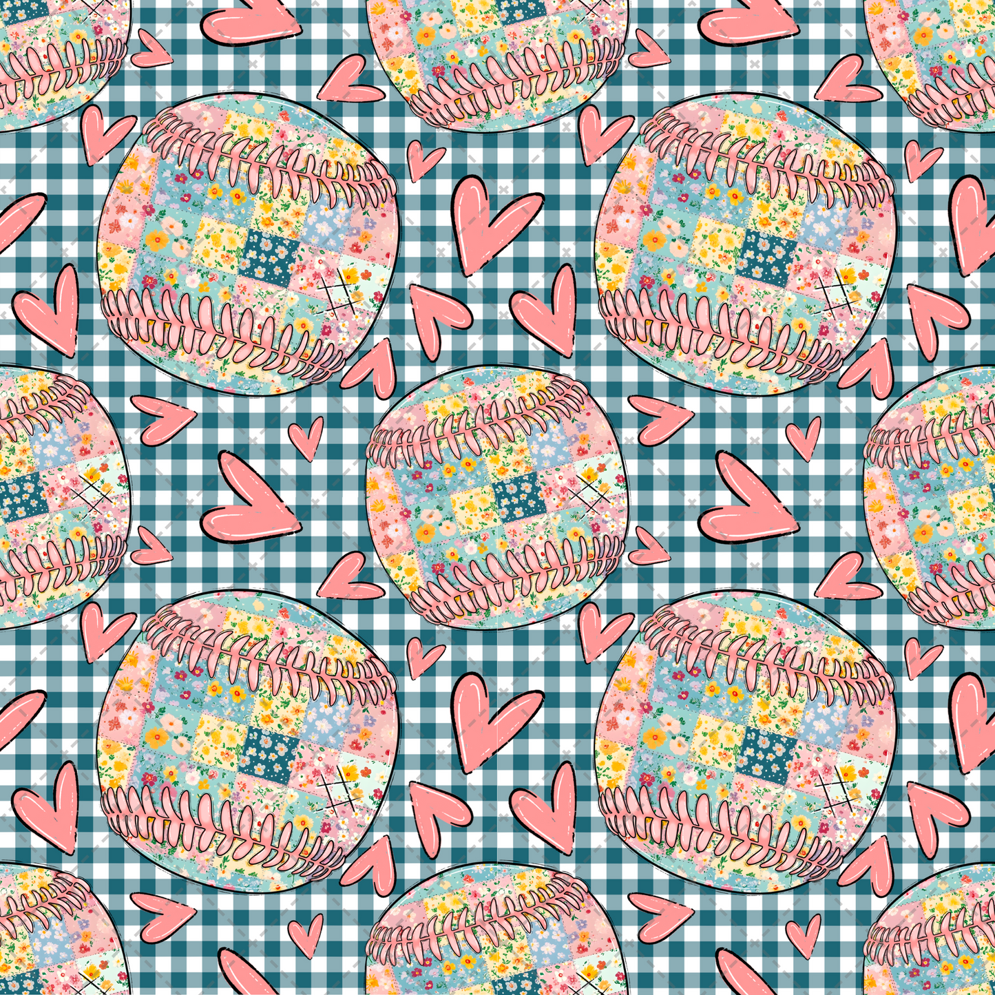 Baseball And Hearts Seamless