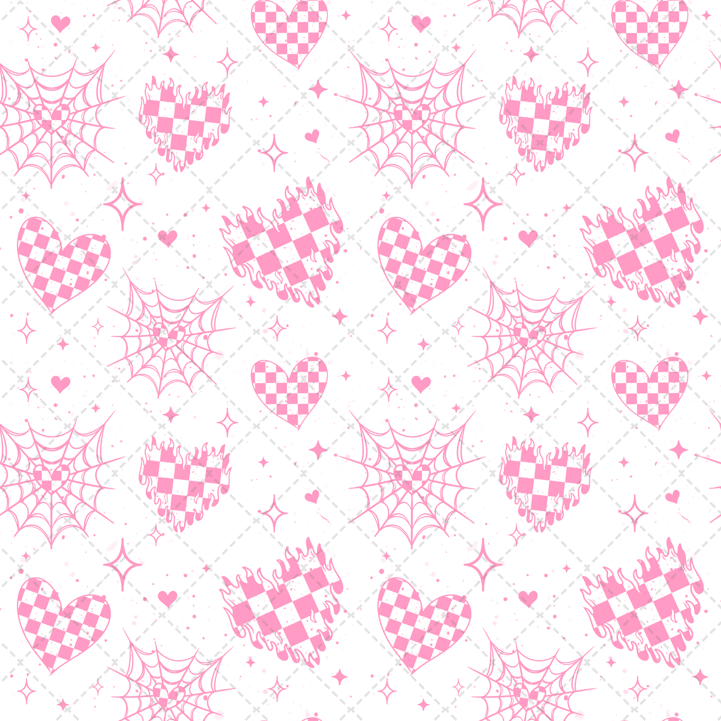 Pink On White Checker Flame Hearts Seamless
