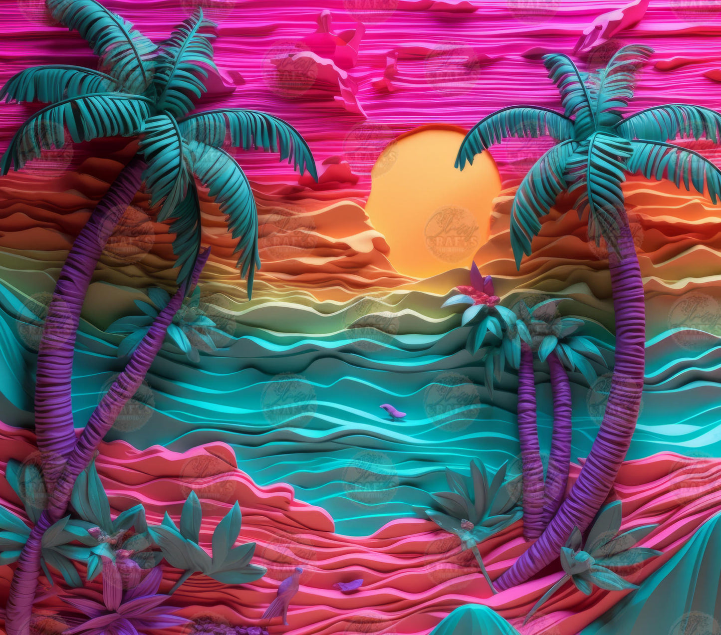 3D Beach Neon Tumbler Wrap
