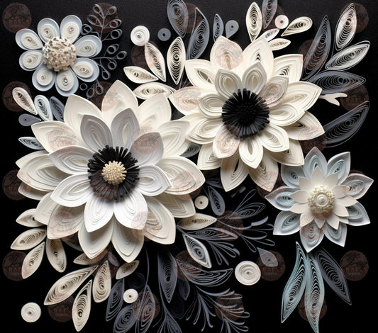 3D Black & White Floral Tumbler Wrap