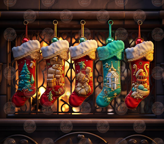 3D Christmas Stockings Tumbler Wrap - Sublimation Transfer