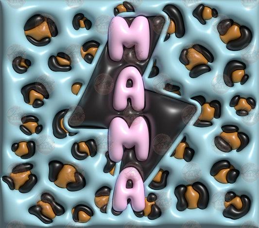 3D Puff Mama Bolt Blue Tumbler Wrap - Sublimation Transfer