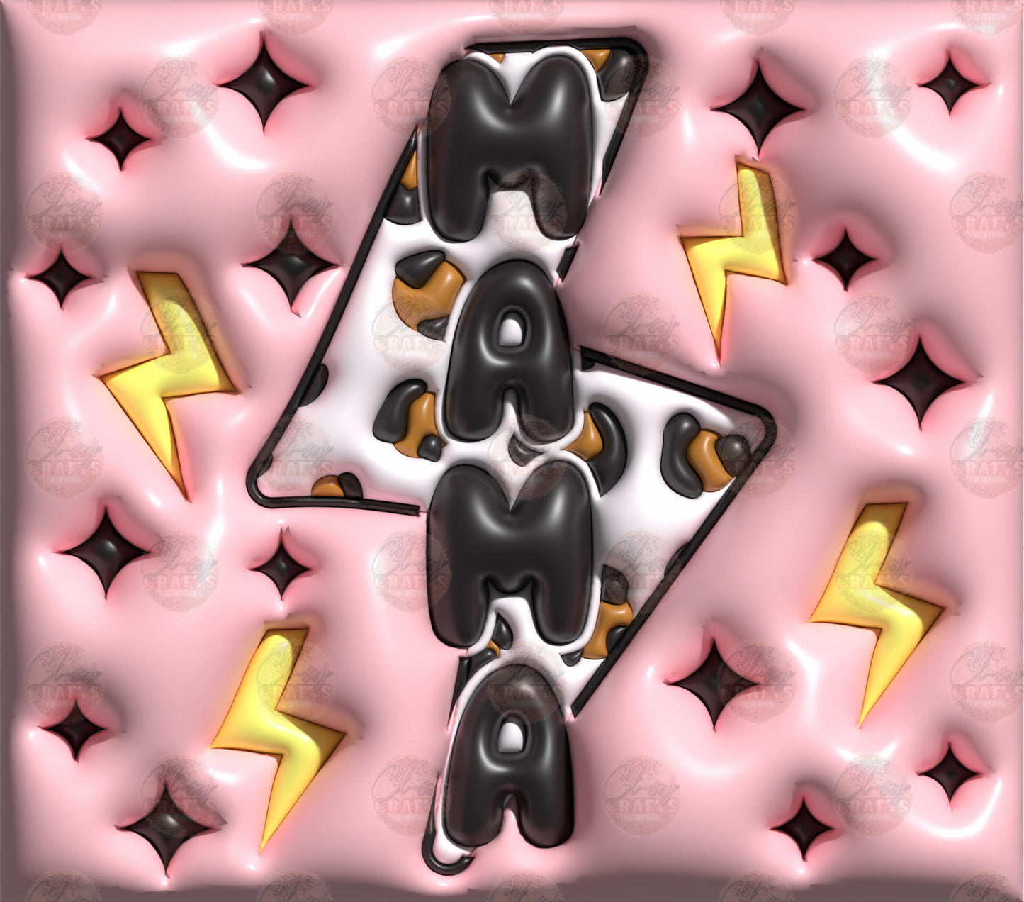 3D Puff Mama Bolt Pink Tumbler Wrap