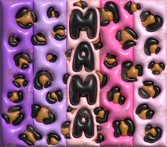 3D Puff Mama Leopard Purple & Pink Tumbler Wrap