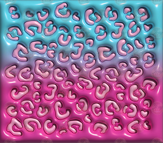 3D Puff Mint & Pink Leopard Tumbler Wrap - Sublimation Transfer