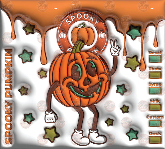 3D Puff Spooky Pumpkin Coffee Tumbler Wrap - Sublimation Transfer