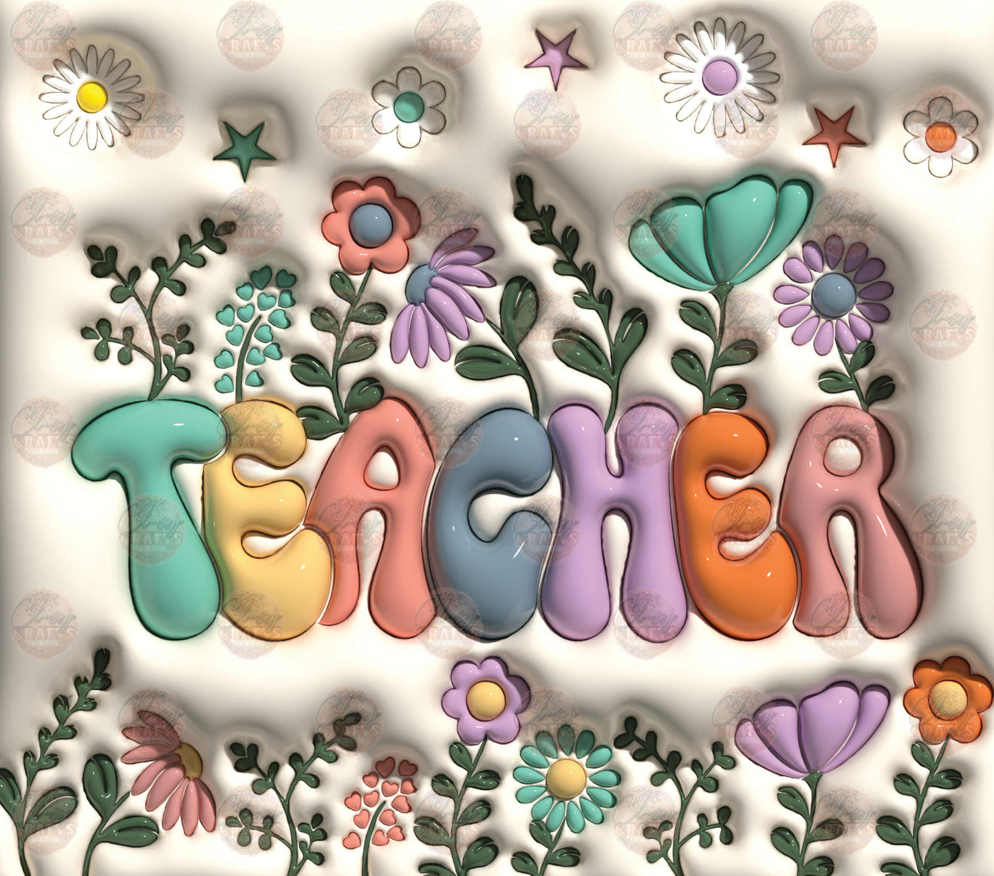3D Puff Teacher Floral Tumbler Wrap
