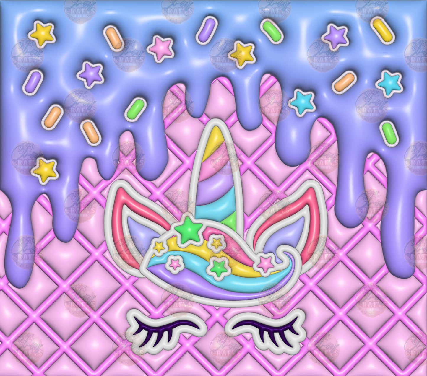 3D Puff Unicorn Ice Cream Tumbler Wrap