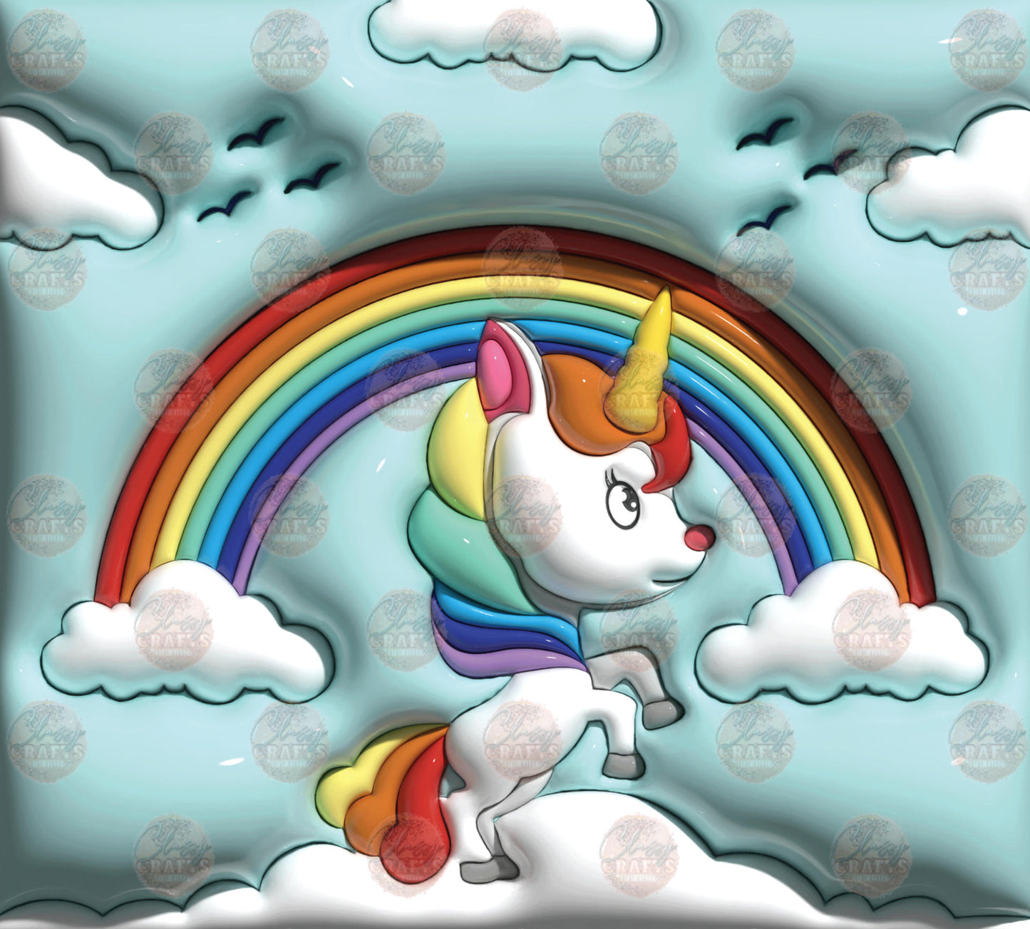 3D Puff Unicorn Rainbow Tumbler Wrap