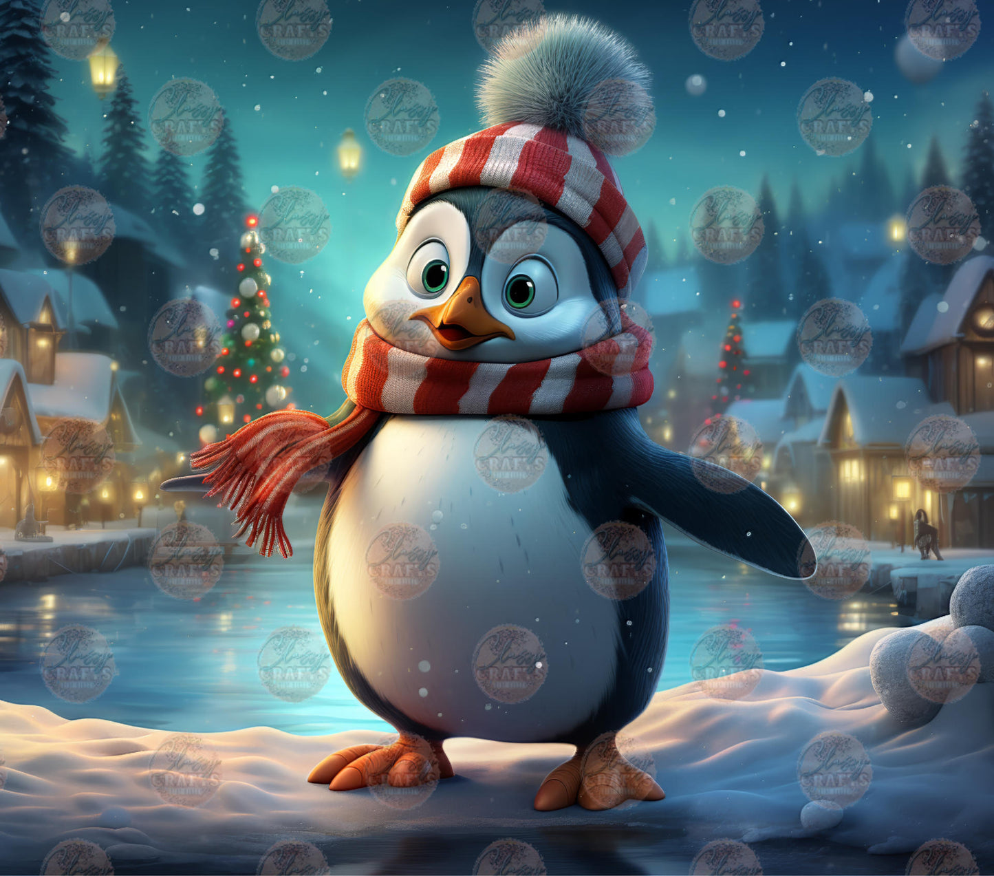 3D Snowy Penguin Tumbler Wrap