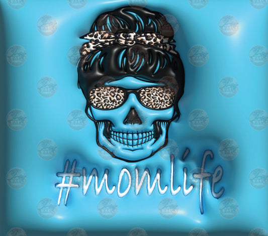 3D Puff #momlife Skelly Blue Tumbler Wrap - Sublimation Transfer