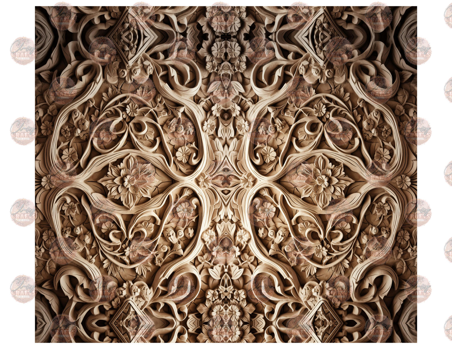 3D Carved Wood Pattern Tumbler Wrap