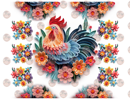 3D Chicken With Flowers Tumbler Wrap