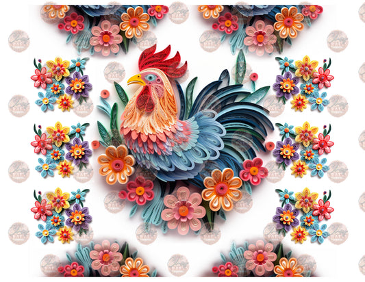 3D Chicken With Flowers Tumbler Wrap - Sublimation Transfer