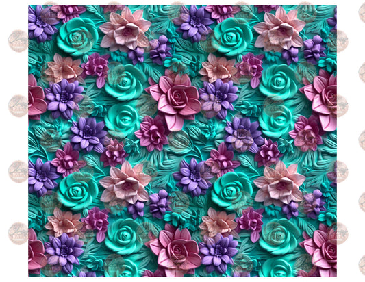 3D Mint Pink Violet Floral Tumbler Wrap