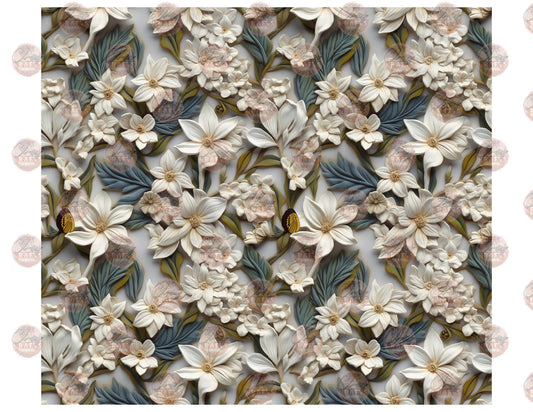 3D Pastel Flowers And Butterfly Tumbler Wrap