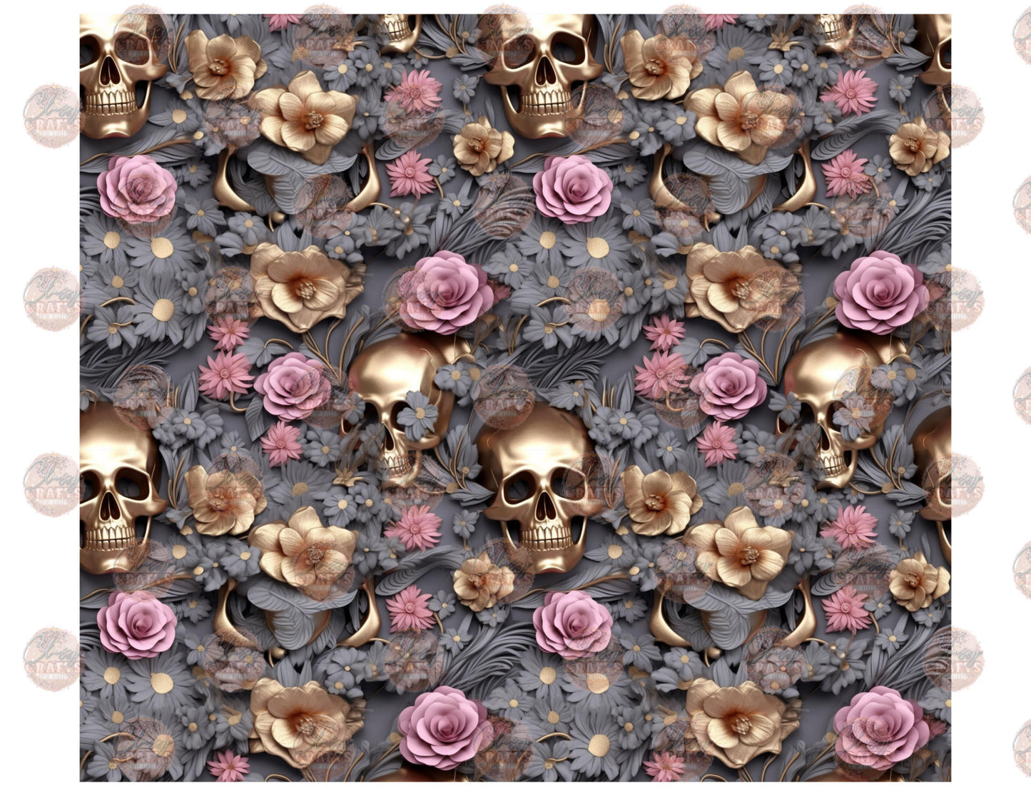 3D Pastel Pink Gold Flowers Tumbler Wrap