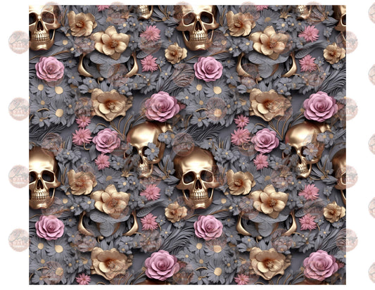 3D Pastel Pink Gold Flowers Tumbler Wrap