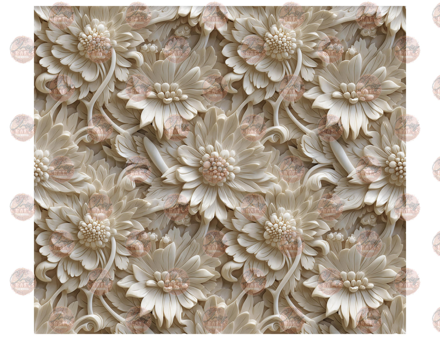 3D White Ceramic Flowers Tumbler Wrap