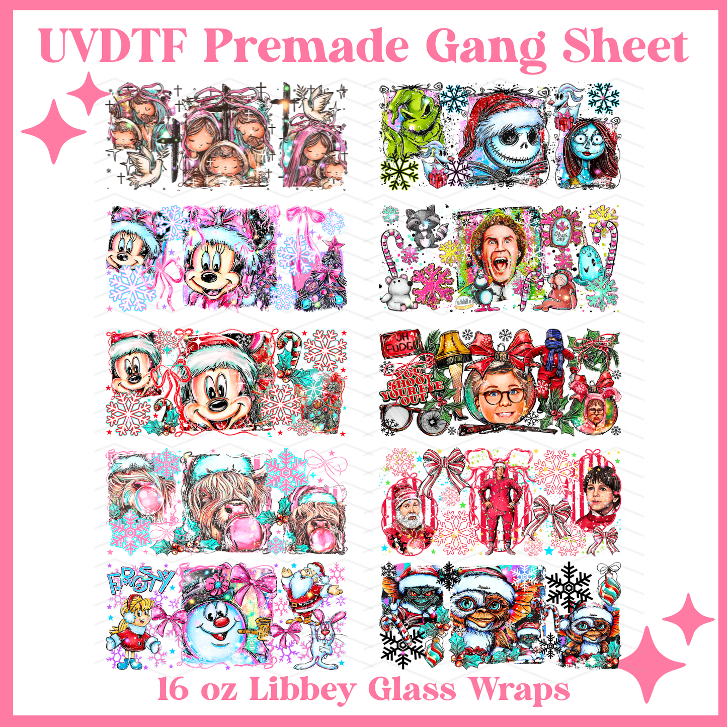 Nativity UVDTF 16oz Libbey Glass Wraps - 22x24 - UVDTF PREMADE GANG SHEET