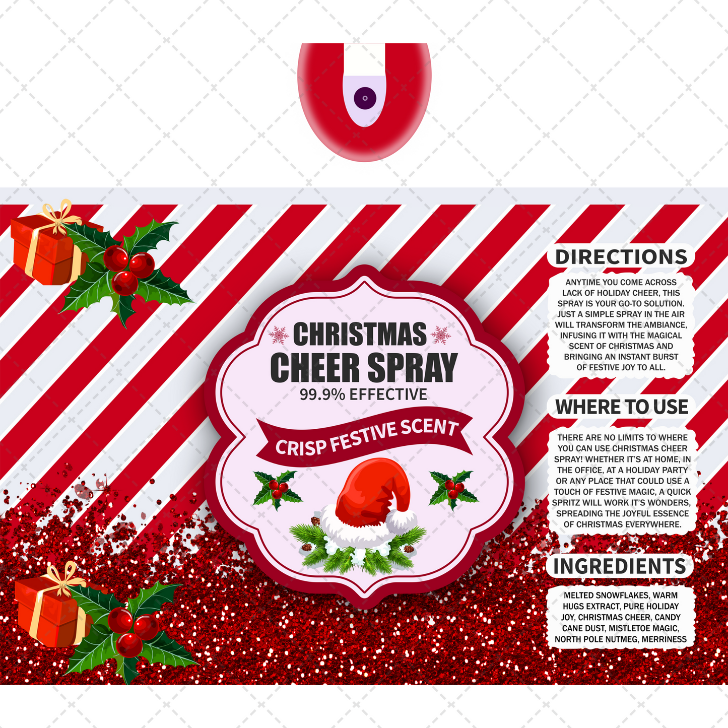 Red Glitter Christmas Cheer Tumbler Transfer