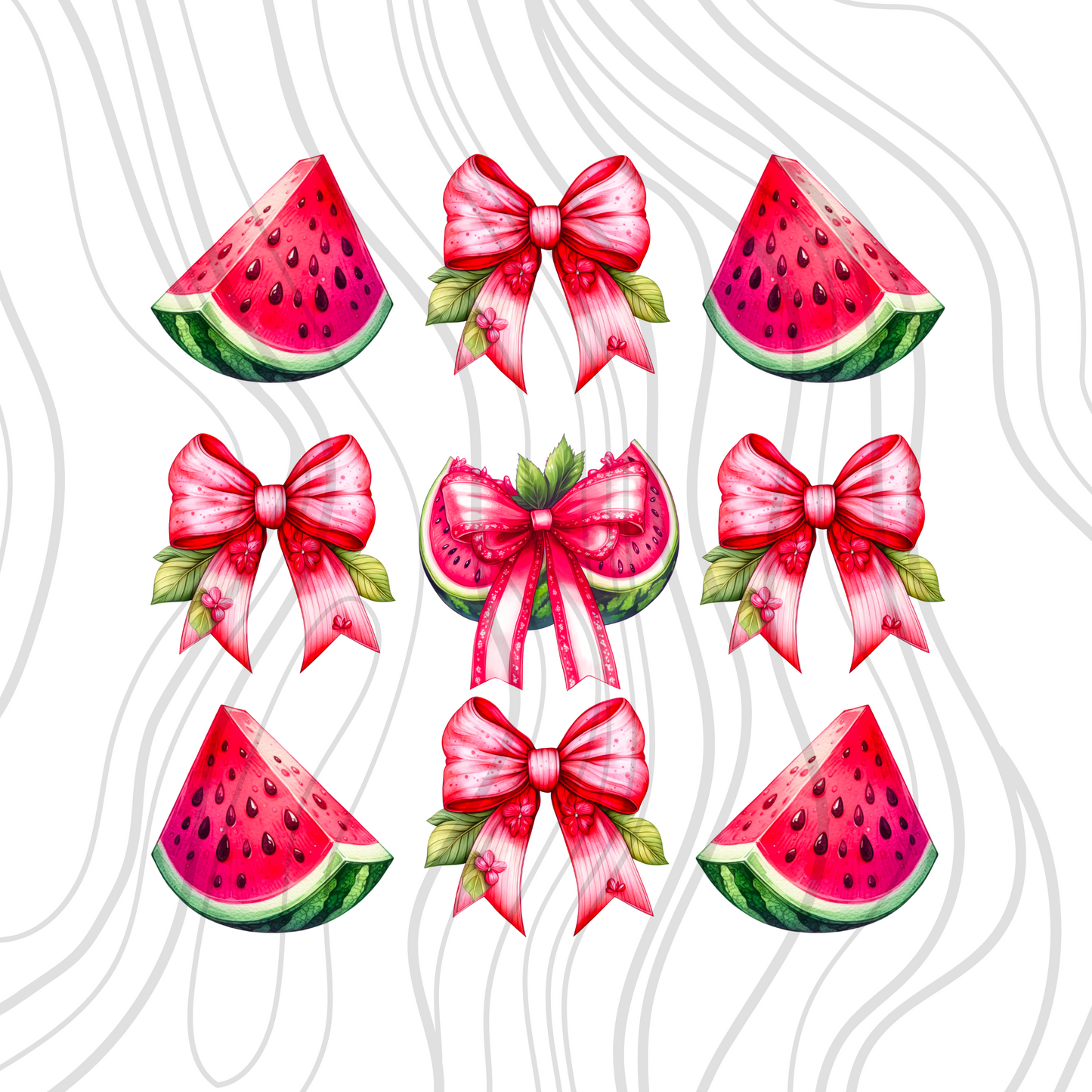 Watermelon And Bows Grid Transfer