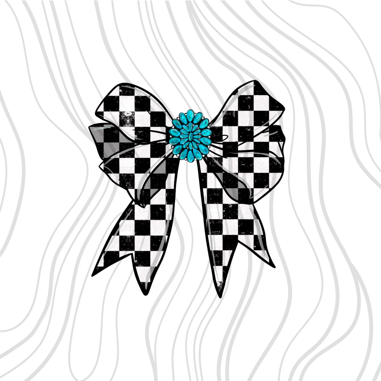 Turq Checkered Bow Transfer