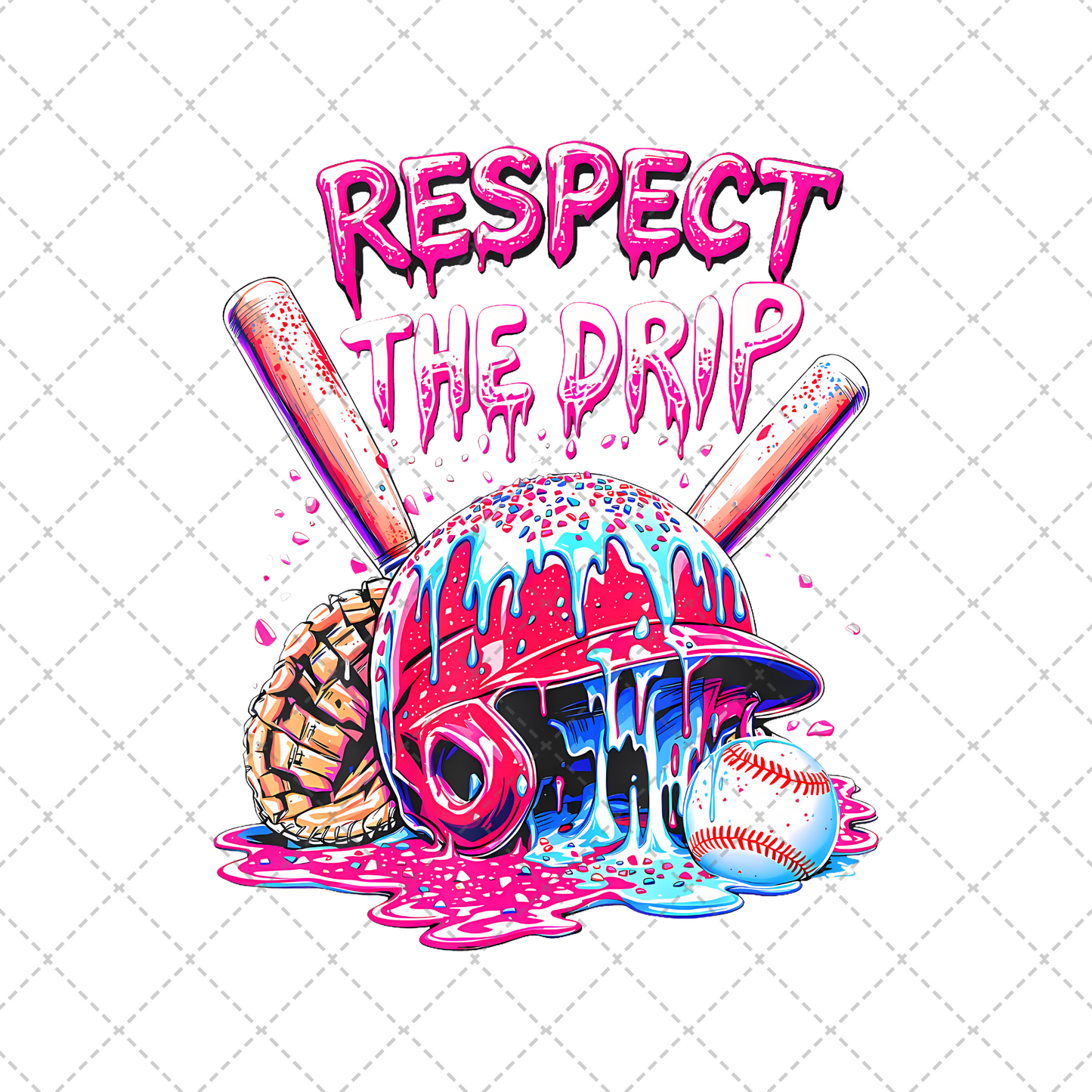 Pink Respect The Drip Helmet Baseball Transfer
