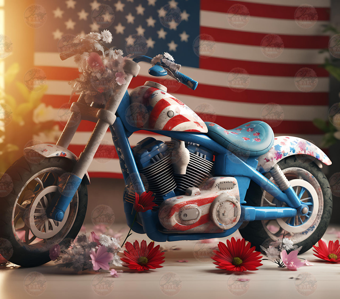 3D Patriotic Motorcycle Tumbler Wrap