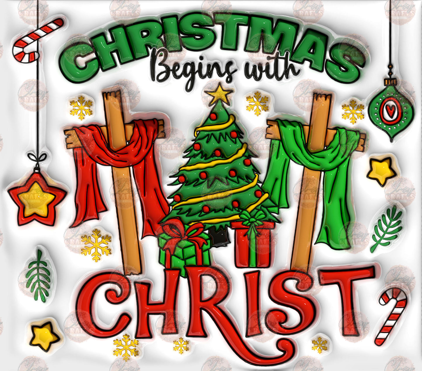 3D Puff Christmas Begins With Christ Tumbler Wrap