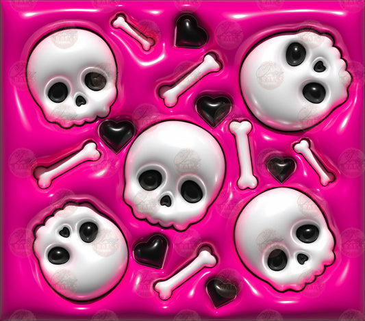3D Puff Skulls Hot Pink Tumbler Wrap - Sublimation Transfer