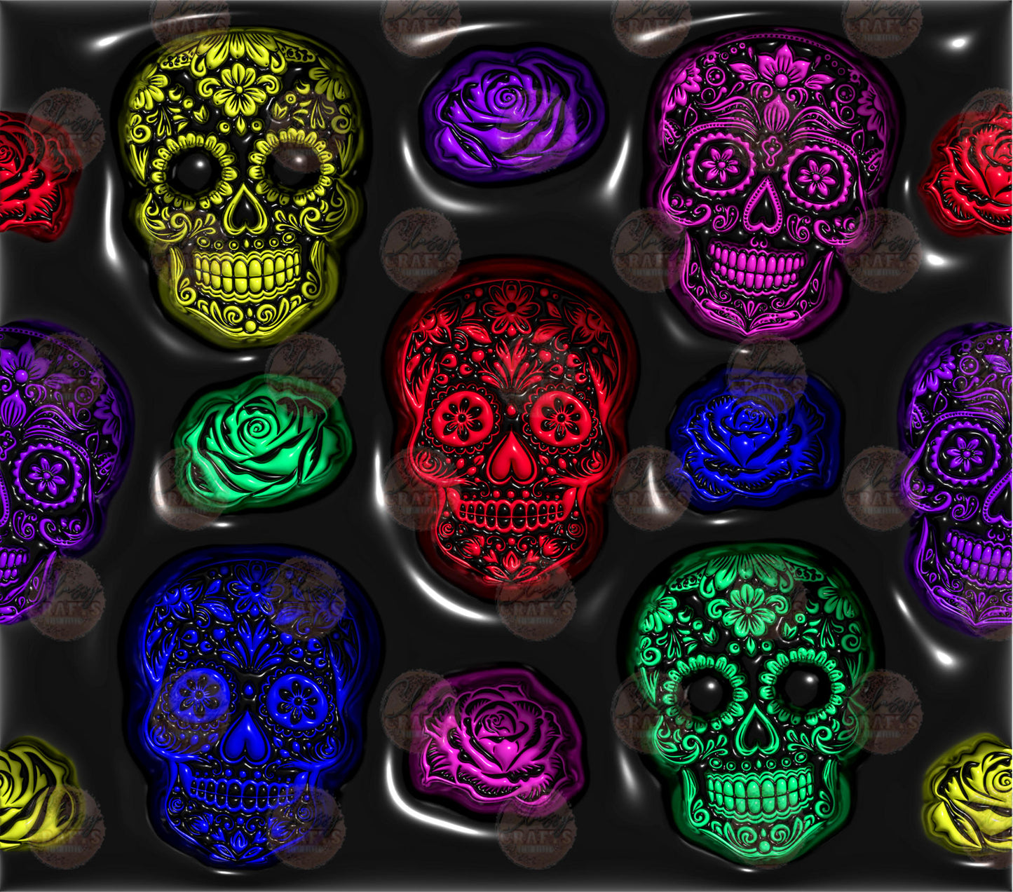 3D Puff Sugar Skull Tumbler Wrap