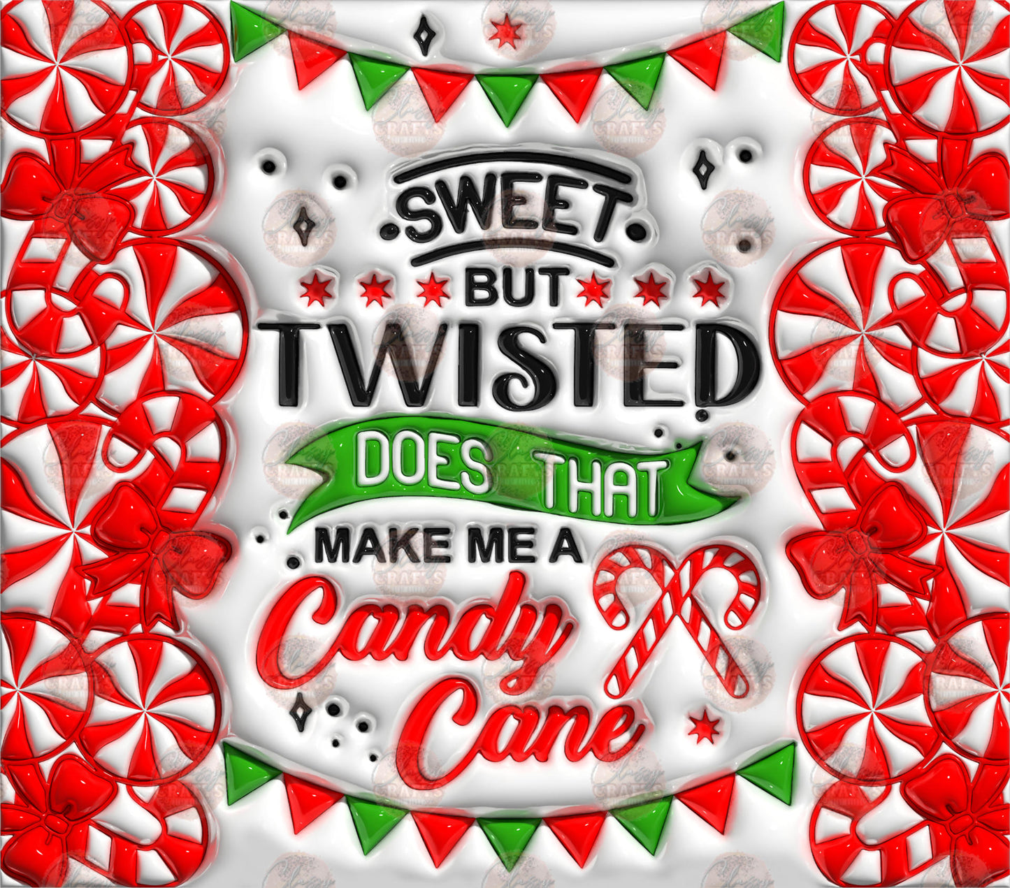 3D Puff Twisted Candy Cane Tumbler Wrap