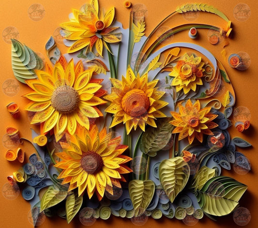 3D Sunflower Floral Tumbler Wrap - Sublimation Transfer
