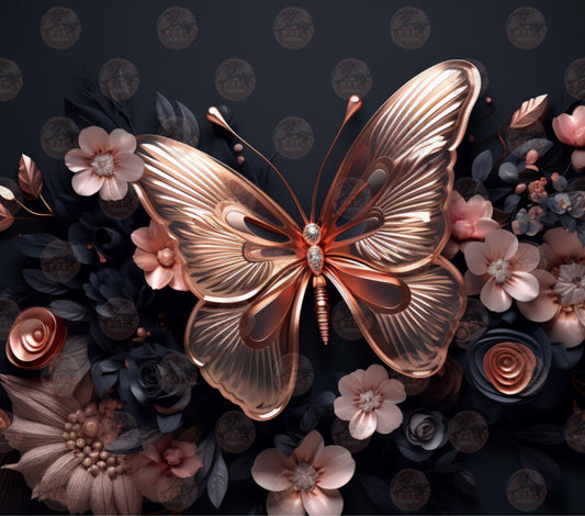 3D Metallic Pink Butterfly Tumbler Wrap